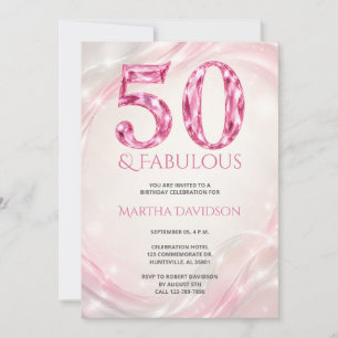 Pink Crystal Fabulous 50 Birthday Invitation