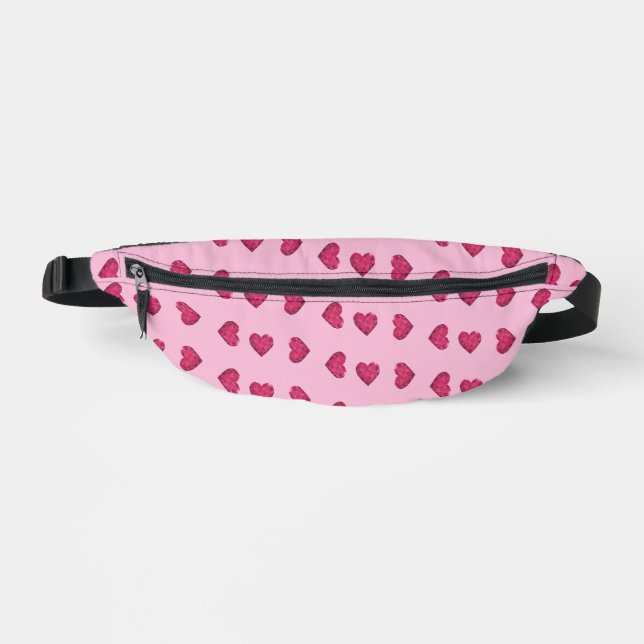 Pink crystal hearts pattern bum bags (Front)
