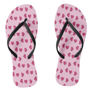 Pink crystal hearts pattern flip flops