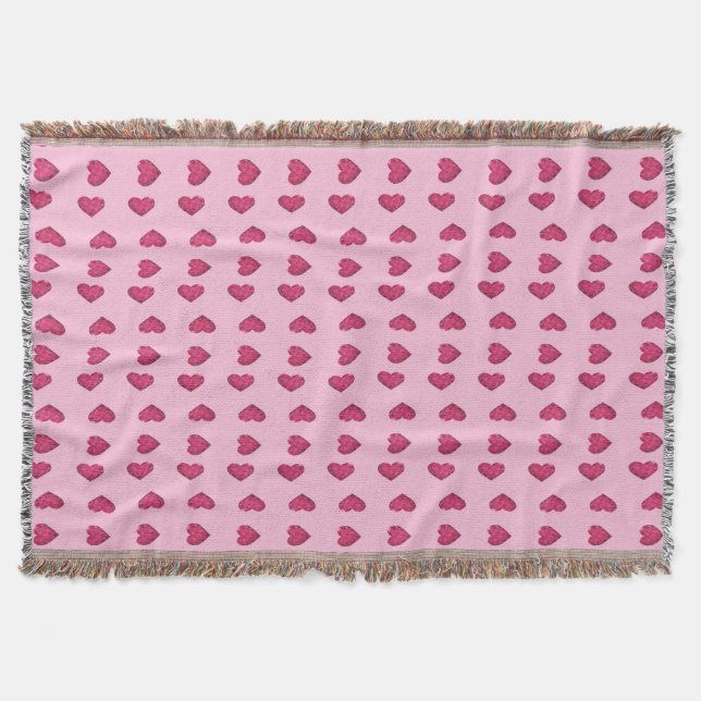Pink crystal hearts pattern throw blanket (Front)