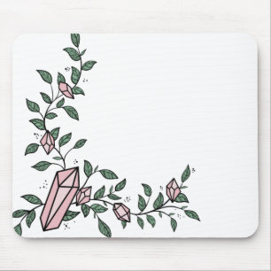 Pink Crystal Points & Green Leafy Vine Corner Mouse Mat