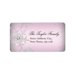 Pink Crystal Snowflake Christmas Address Labels
