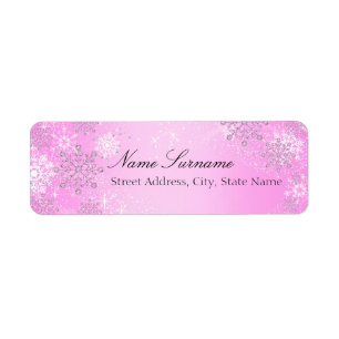 Pink Crystal Snowflake Christmas Address Labels