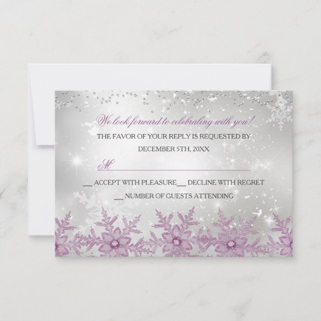 Pink Crystal Snowflake Christmas Party RSVP (Front)