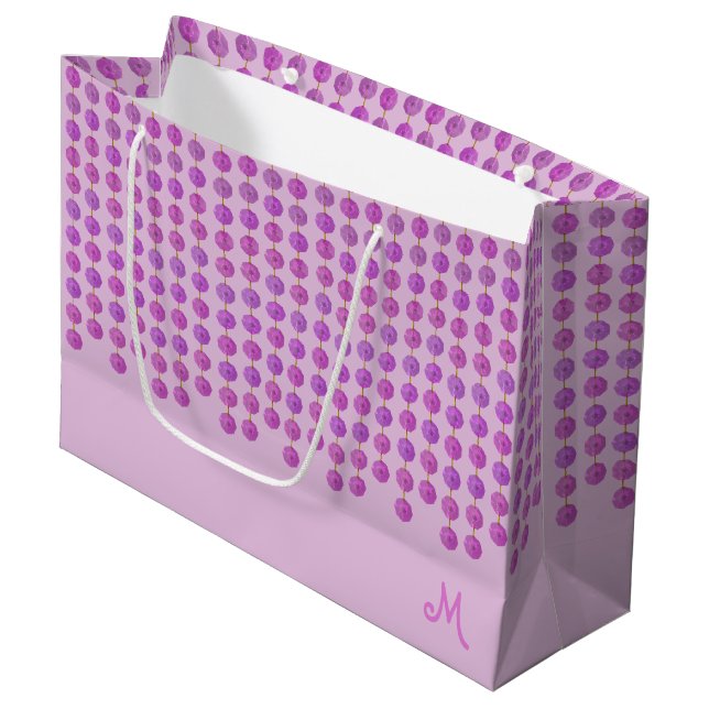 Pink Crystal Strands Monogram Gift Bag (Front Angled)