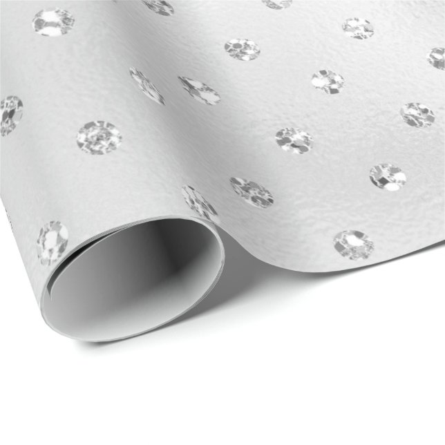 Pink Crystals Swarovski Polka Dots Silver Gray Wrapping Paper (Roll Corner)