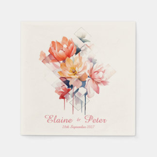 Pink Cubes&Flowers: Personalized Wedding Napkins