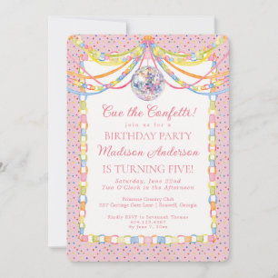 Pink Cue the Confetti Paper Chain Birthday Party Invitation