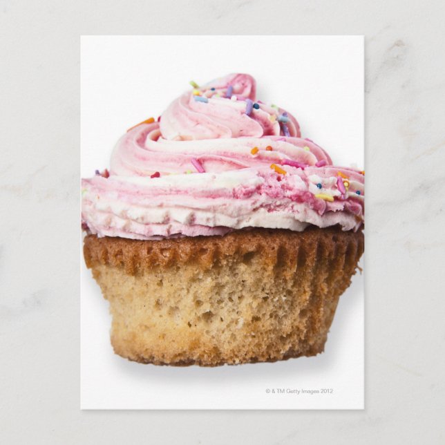 Pink cup cake, on white background, cut out postcard (Front)
