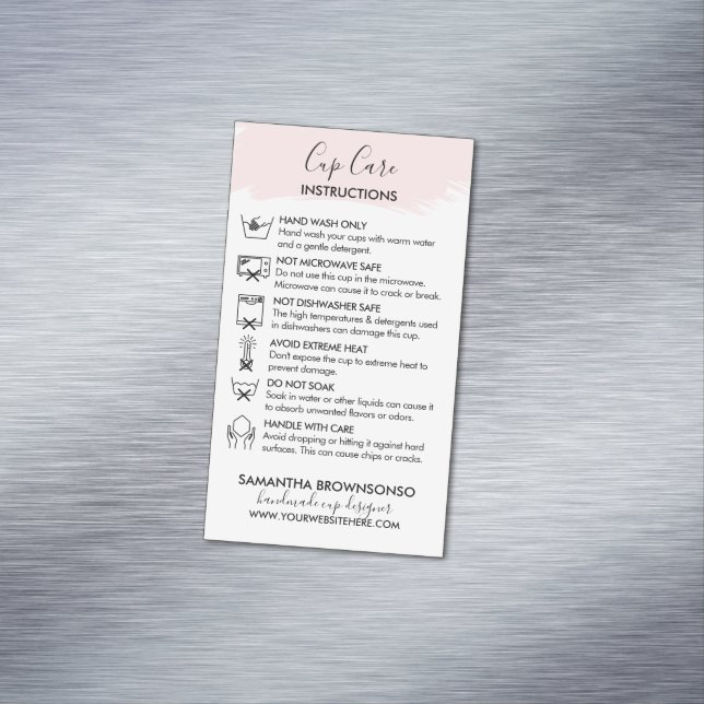 Pink Cup Care Instruction Customisable Magnetic Business Card (In Situ)