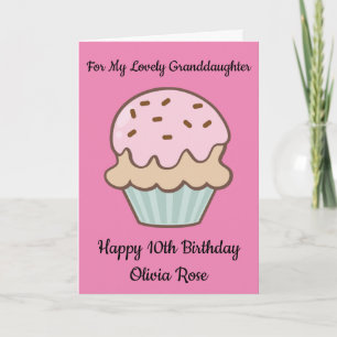 Pink Cupcake 10th Happy Birthday Granddaughter Card