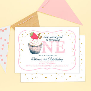 Pink Cupcake 1st Birthday Invitation – Sweet Girl 