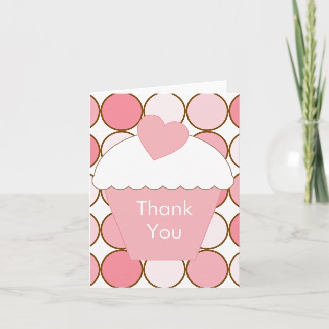 Pink Cupcake and Dots Thank You Card (Front)