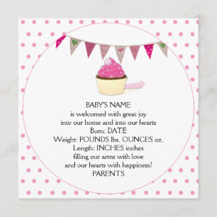 Pink Cupcake Baby Announcement