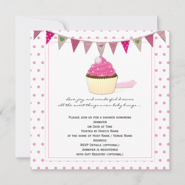 Pink Cupcake Baby Shower Invitation (Front)