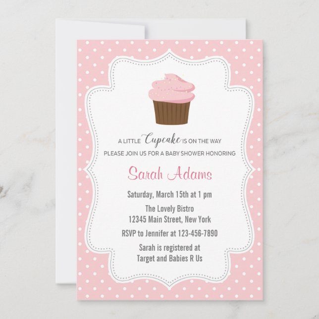 Pink Cupcake Baby Shower Invitation (Front)