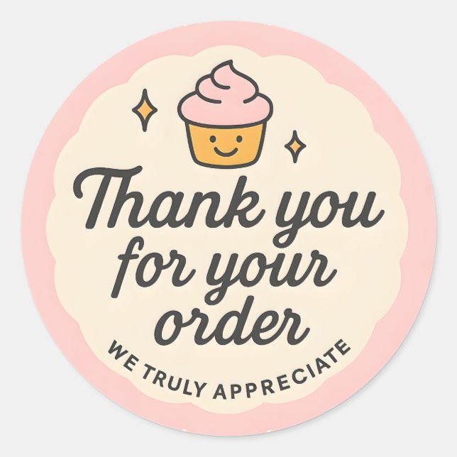 Pink Cupcake baking Thank You Sticker  (Front)