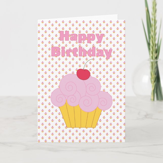 Pink Cupcake Birthday Card (Front)
