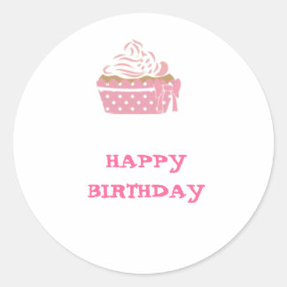 Pink Cupcake Birthday Classic Round Sticker