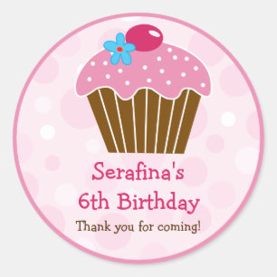 Pink Cupcake Birthday Gift Sticker