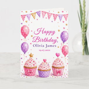 Pink Cupcake Birthday Greeting Card