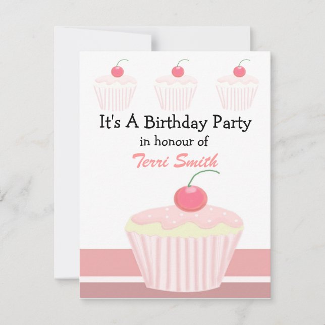Pink Cupcake Birthday Invitation (Front)