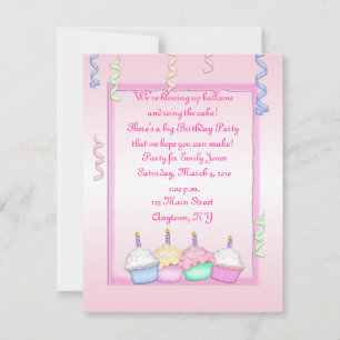 Pink Cupcake Birthday Invitation