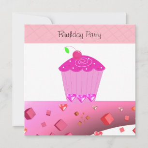 Pink Cupcake Birthday Invitation