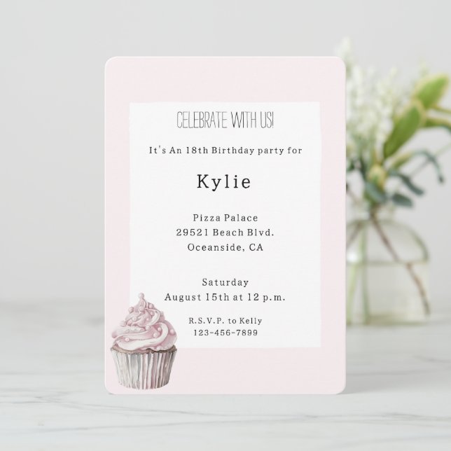 Pink Cupcake Birthday   Invitation (Standing Front)