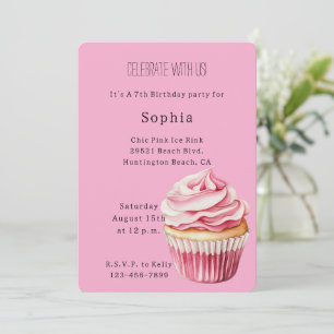 Pink Cupcake Birthday Invitation