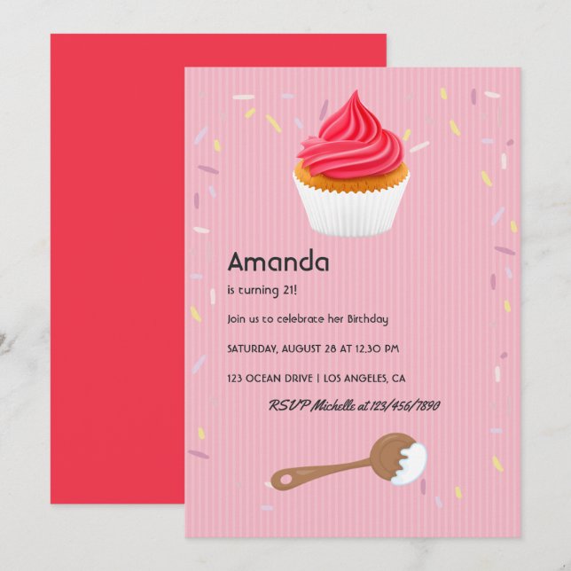 Pink Cupcake Birthday Party invitation (Front/Back)