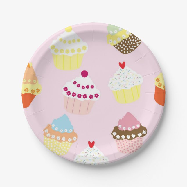 Pink Cupcake Birthday Party Paper Plate (Front)