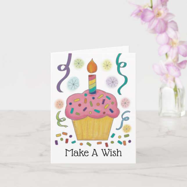 Pink Cupcake Birthday Personalised Custom Card (Orchid)