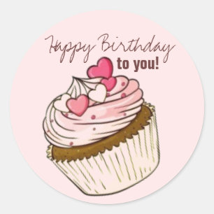 Pink Cupcake Birthday Sticker