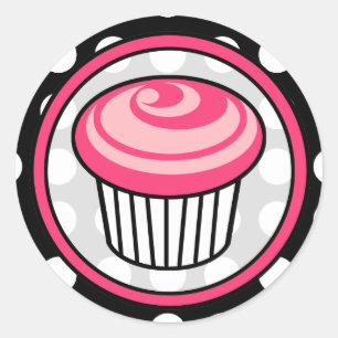 Pink Cupcake Birthday Sticker -  White Polka Dot