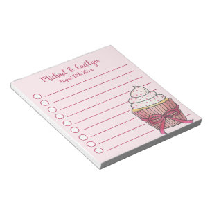 Pink Cupcake Bow Sprinkles Baby Bridal Shower Notepad
