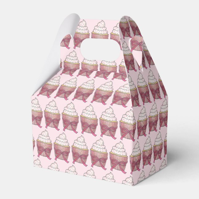 Pink Cupcake Bow Sprinkles Wedding Bridal Shower Favour Box (Front Side)