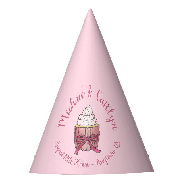 Pink Cupcake Bow Sprinkles Wedding Bridal Shower Party Hat (Front)
