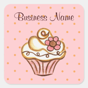 Pink Cupcake Business Stickers