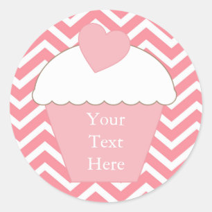 Pink Cupcake Chevron Classic Round Sticker