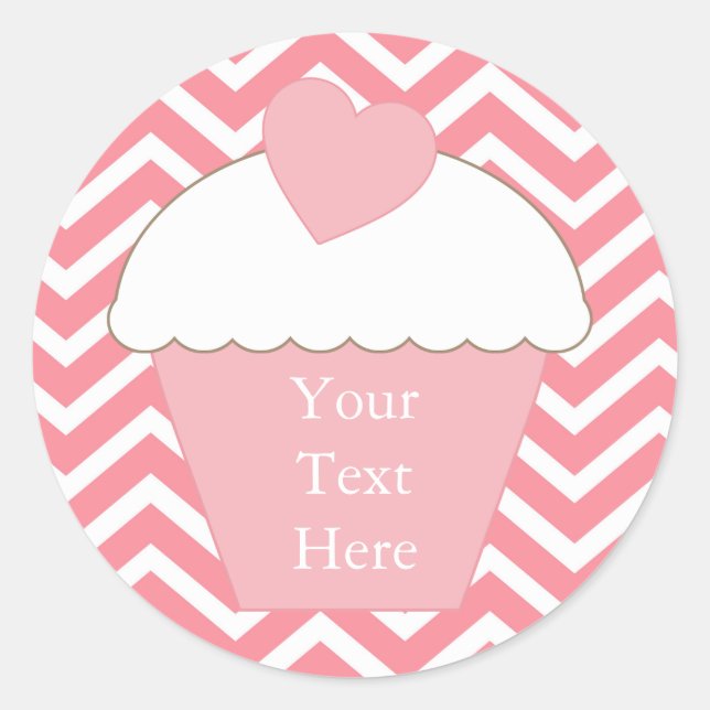 Pink Cupcake Chevron Classic Round Sticker (Front)