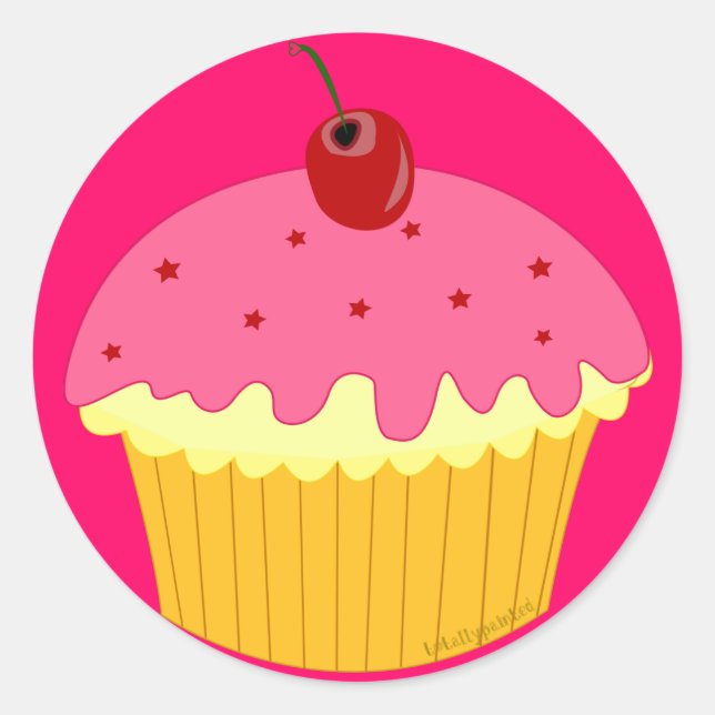 Pink Cupcake Classic Round Sticker (Front)