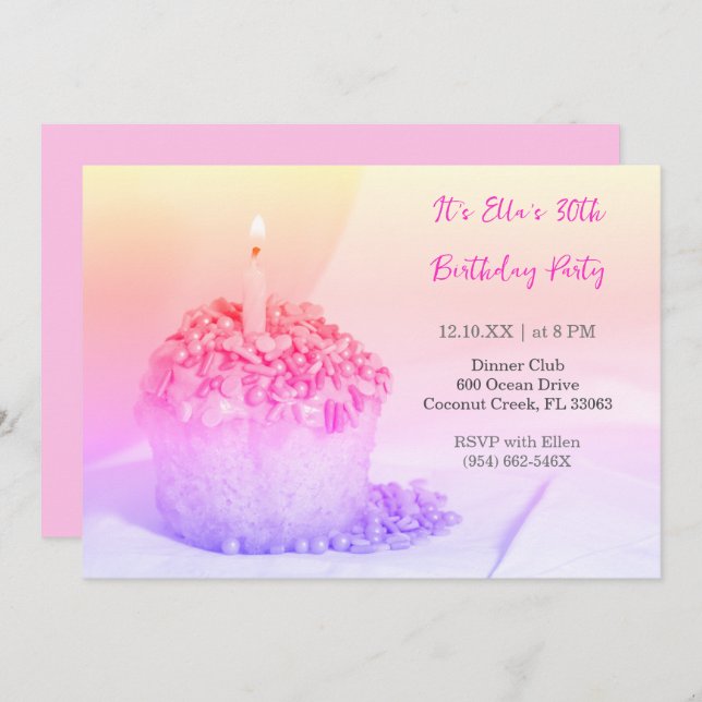 Pink Cupcake Colourful 30th birthday invitation (Front/Back)