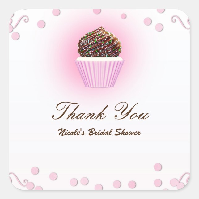 Pink Cupcake Confetti Birthday Party Favour Square Sticker (Front)