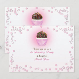 Pink Cupcake Confetti Birthday Party Invitations