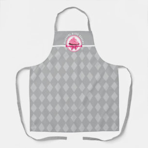 Pink Cupcake Curved Text Grey Diamond Bakery Apron