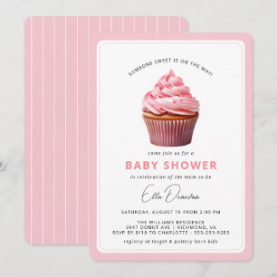 Pink Cupcake Cute Pastel Dessert Girl Baby Shower Invitation