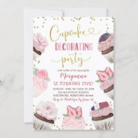 Pink Cupcake Decorating Party Birthday Invitation