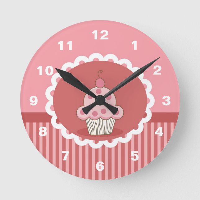 Pink Cupcake Design Round Clock (Front)