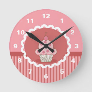 Pink Cupcake Design Round Clock